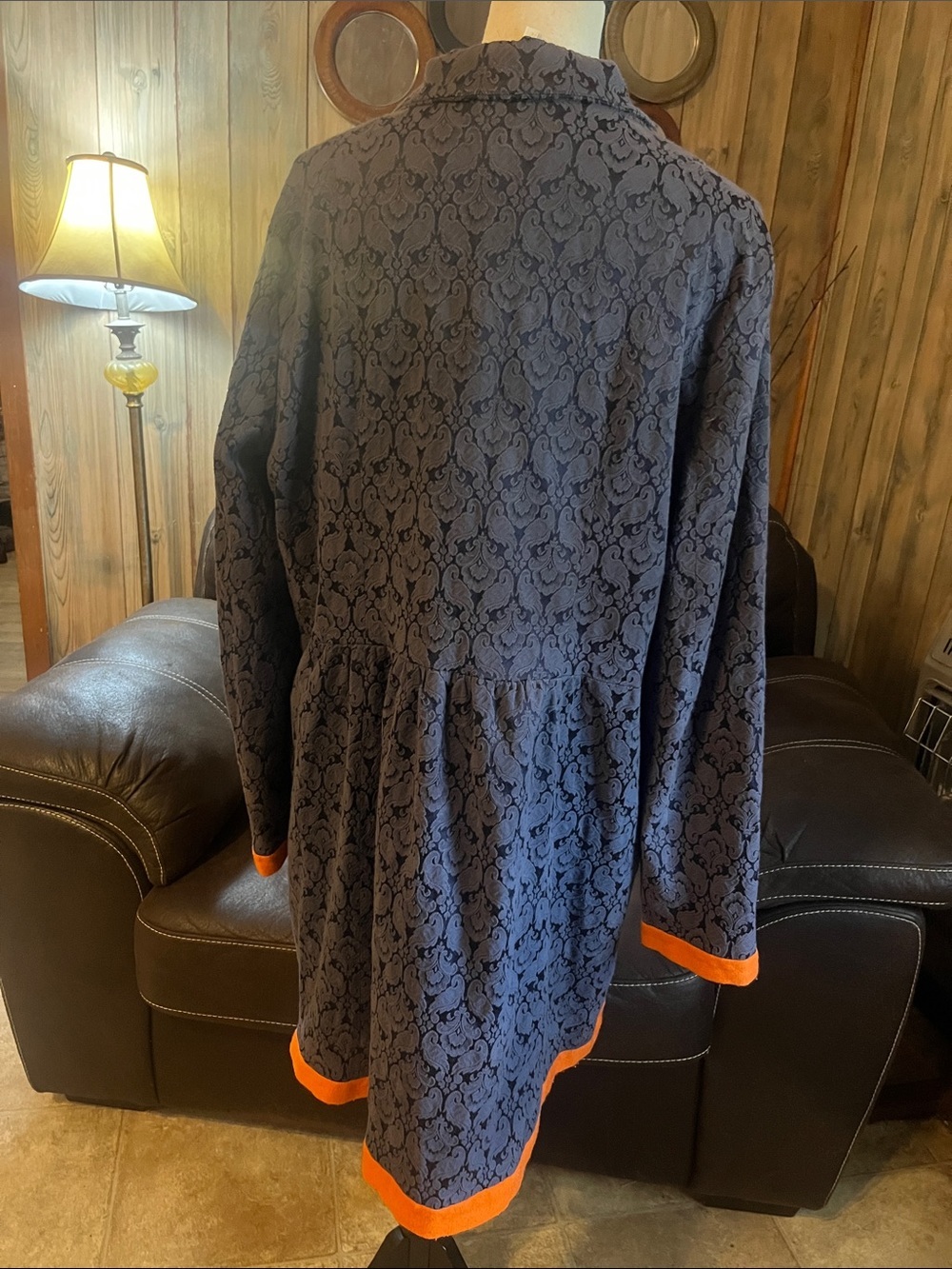 Miss Curvista Navy Blue/Mandarin Brocade Swing Jacket/Coat Paisley Boho Cottagec - Picture 5 of 10